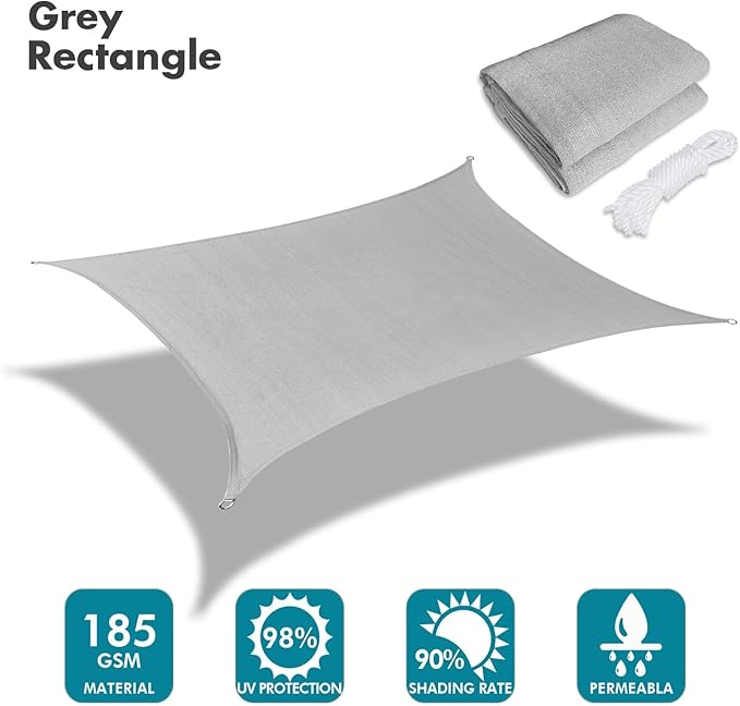 KANAGAWA Sun Shade Sail 13'x20' Gray Rectangle UV Block Canopy Awning Shelter - Image 2