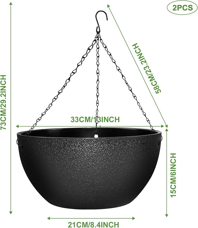 Enenes 13 Inch Large Hanging Planters 2 Pack, Plastic Plant Pots - Image 2