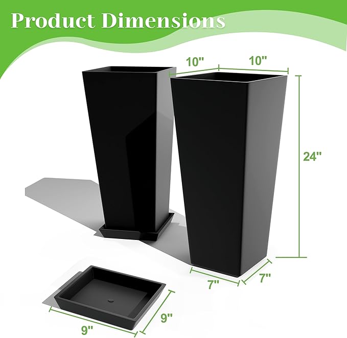 FENCY Set of 2 Tall Planters for Outdoor Plants, 24 Inch Large Tapered Pots - Image 4