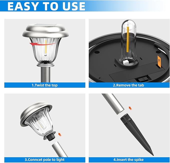 DERAYSION Solar Lights Outdoor Waterproof, Brushed Stainless Steel Glass Solar - Image 6