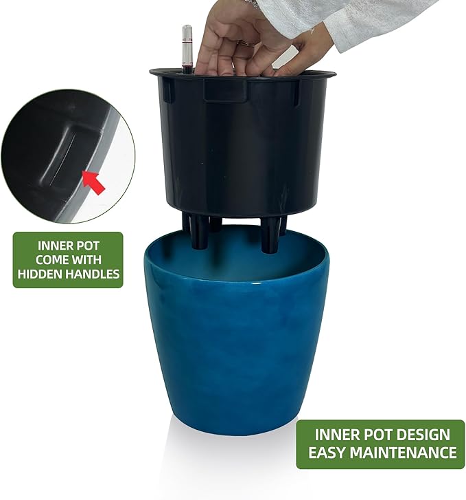 Dexceder 9x8 Inches Self Watering Planter Indoor Outdoor, Inner Pot Design - Image 4