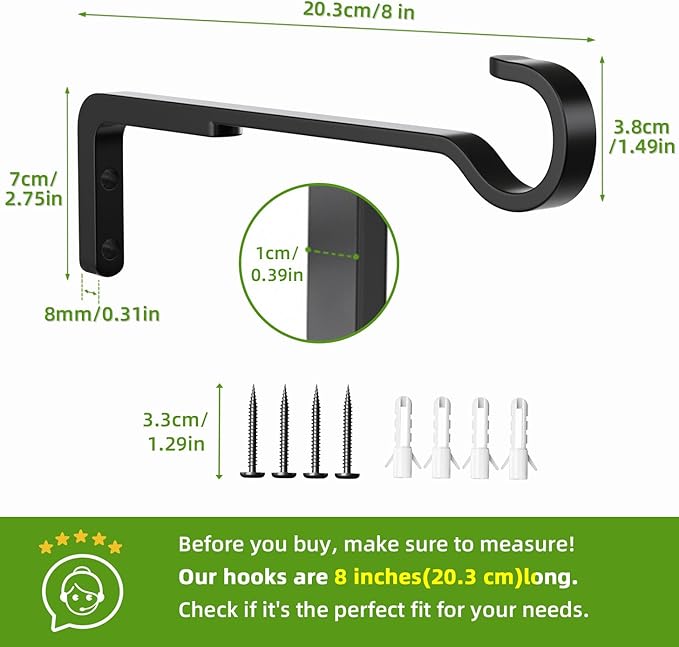 8 Inch 2 Pack Black Heavy Duty Outdoor Plant Hangers, Iron Hanging Plant - Image 5
