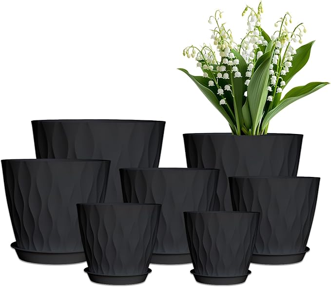 7/6.5/6/5.5/5/4.5/4 inch Plastic Plant Pots, 7 Pack Flower Planter by LesOasis
