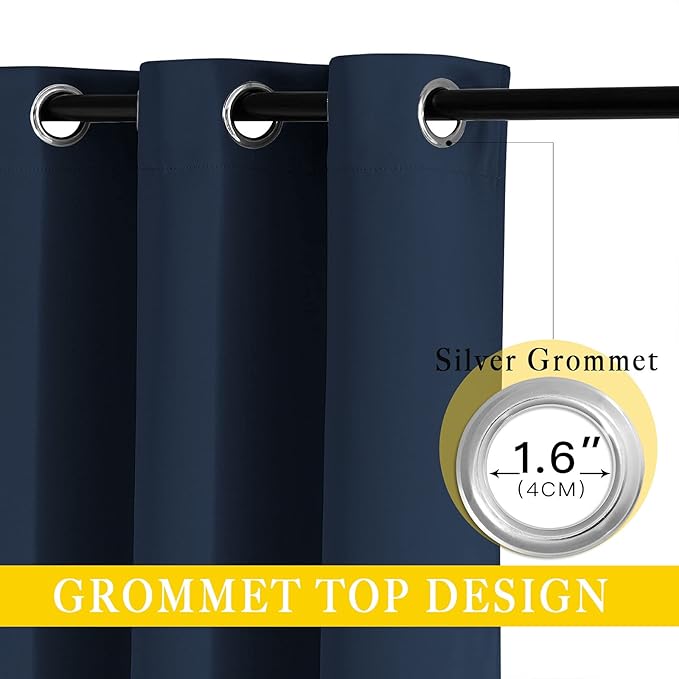 NICETOWN Blackout Navy Blue Bedroom Curtain 118 inches Long, Grommet Thermal - Image 3