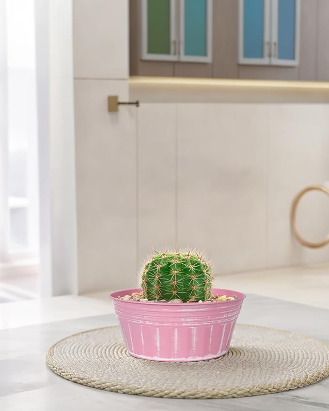 vensovo 10 Inches Pink Metal Rustic Plant Pots - Image 6