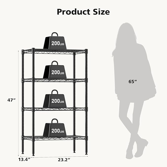 DUMOS 4-Tier Metal Wire Storage Shelves, Adjustable Standing Storage Rack Shelf - Image 3