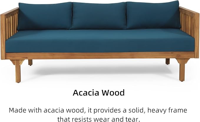 Merax Outdoor 3 Seater Daybed, Acacia Wood Day Bed Couch Sofa - Image 4