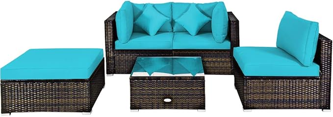 Tangkula 5 Pieces Patio Rattan Furniture Set, Outdoor Sectional Rattan Sofa Set - Image 9
