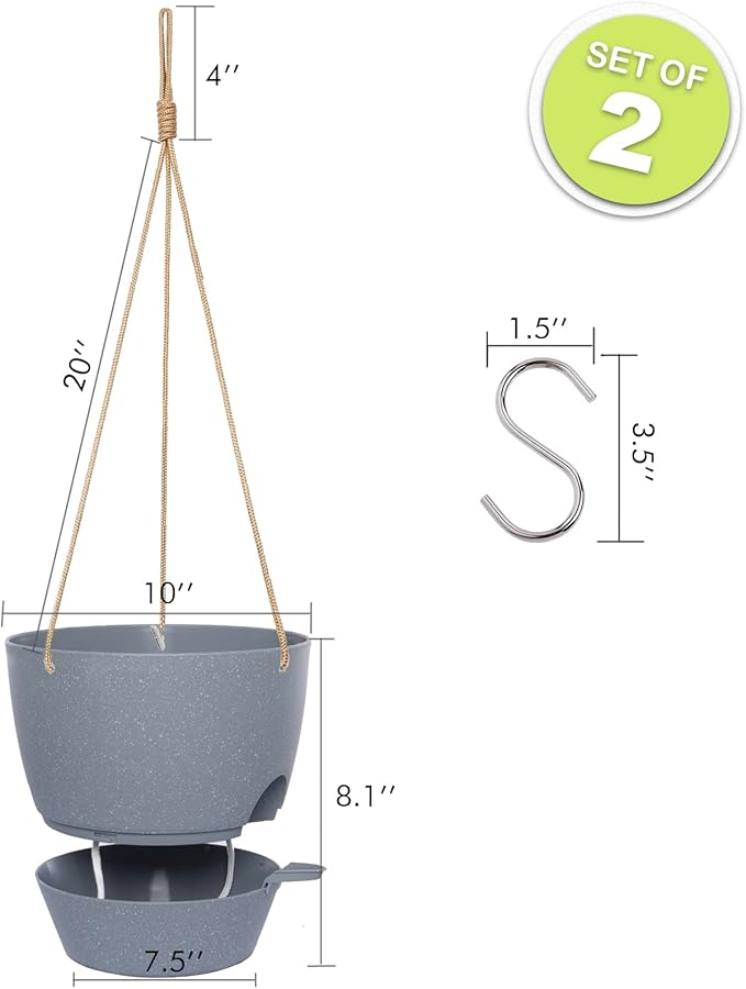 10 Inch Self Watering Hanging Pots, 2 Pack Hanging Planters - Image 2