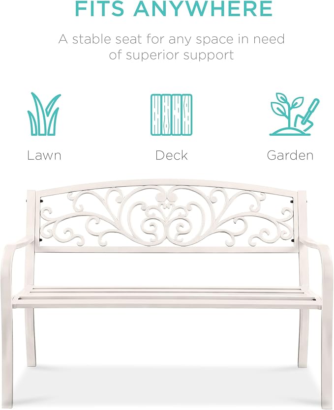 Best Choice Products Outdoor Bench Steel Garden Patio Porch Furniture - Image 3