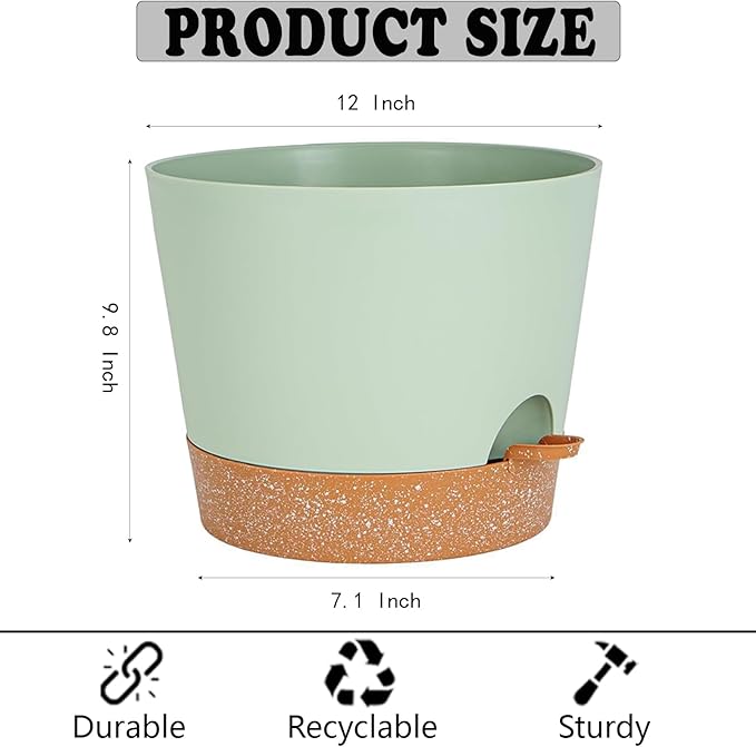 Self Watering Green Plastic Plant Pot Flower Planters - Image 3