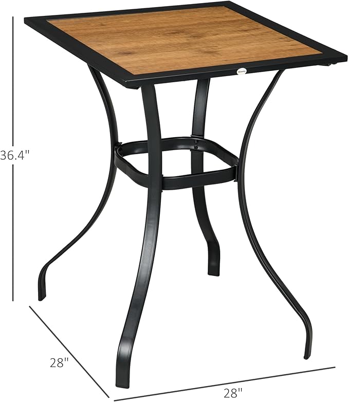 Outsunny 28" Outdoor Bar Table, Faux Wood Patio Furniture, Square Wood-Like - Image 3