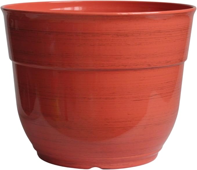 Garden Elements Indoor/Outdoor Glazed Brushed Happy Plastic Planter, Earth Red by GardenElements