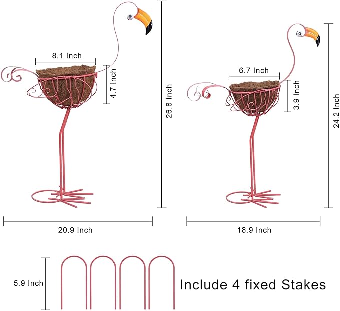 hogardeck Garden Decor for Outside, Metal Standing Flamingo Plant Pots Yard Art - Image 3