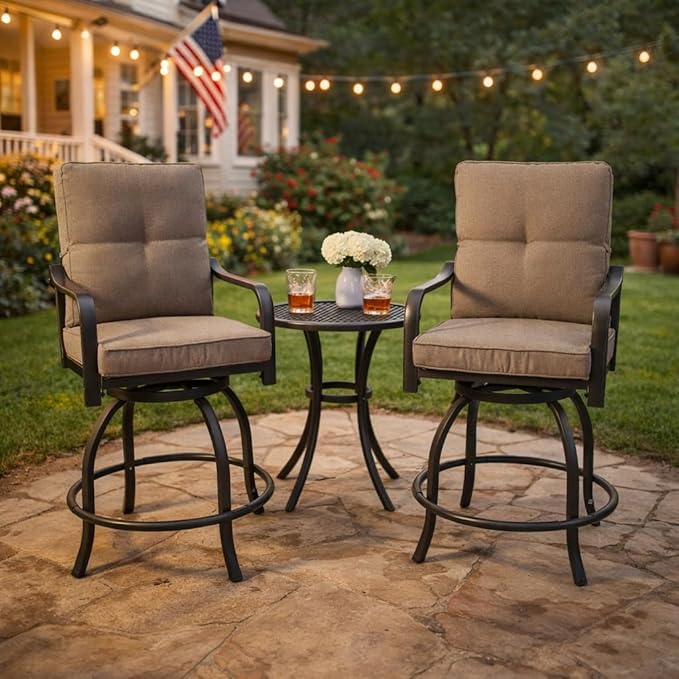 Kozyard Isabella Outdoor Swivel Bar Chairs, Counter Height Patio Bar Stools Set - Image 2