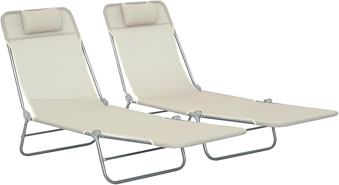 Outsunny 2 Piece Folding Chaise Lounge Chairs, Pool Sun Tanning Chairs by Outsunny