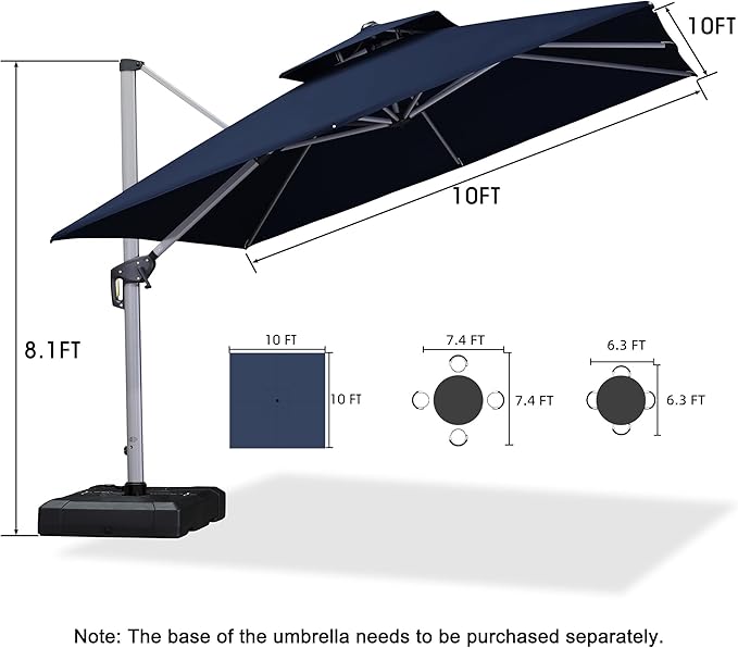 PURPLE LEAF 10ft Patio Umbrella Outdoor Square Umbrella Large Cantilever - Image 8