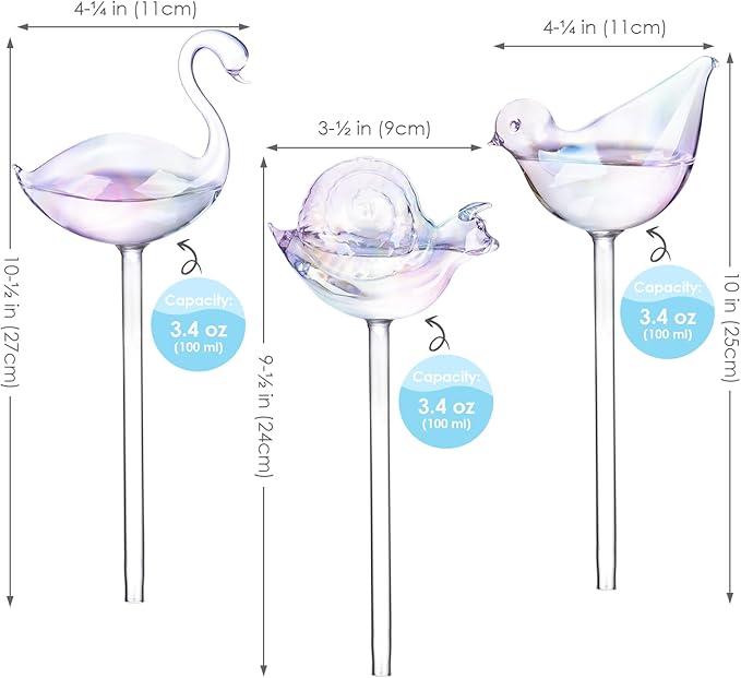 NiHome Glass Plant Self Watering Bulbs 3-Pack Iridescent Pearl Home Potted - Image 6