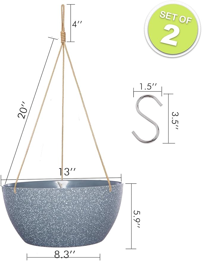 13 Inch 2 Pack Large Hanging Planters - Image 2