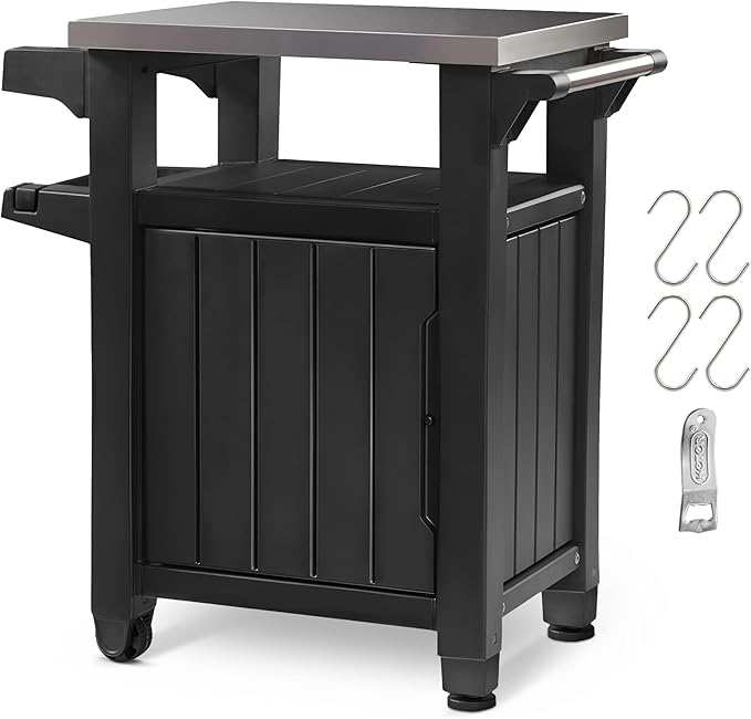 Keter Unity Small 40 Gallon Grill Prep Table and Storage Cart, Portable Serving by Keter