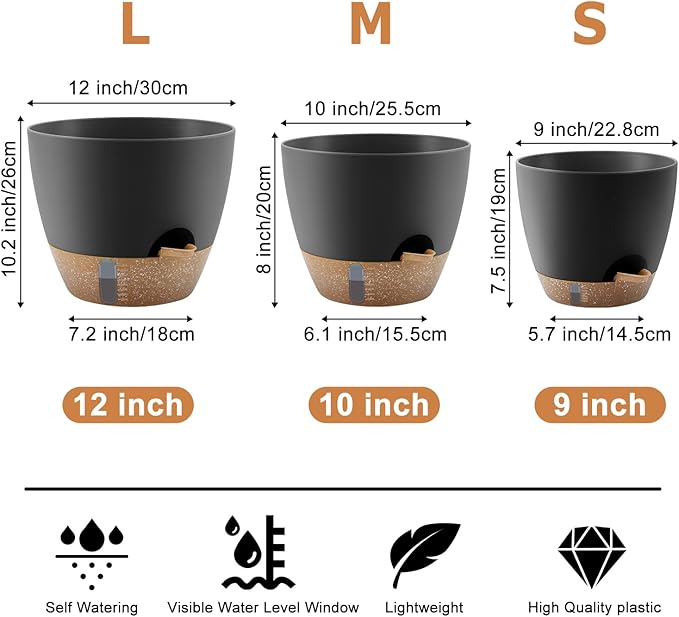 Self-Watering Plant Pots with Water Level Indicator, Drainage Holes & Saucers – - Image 2