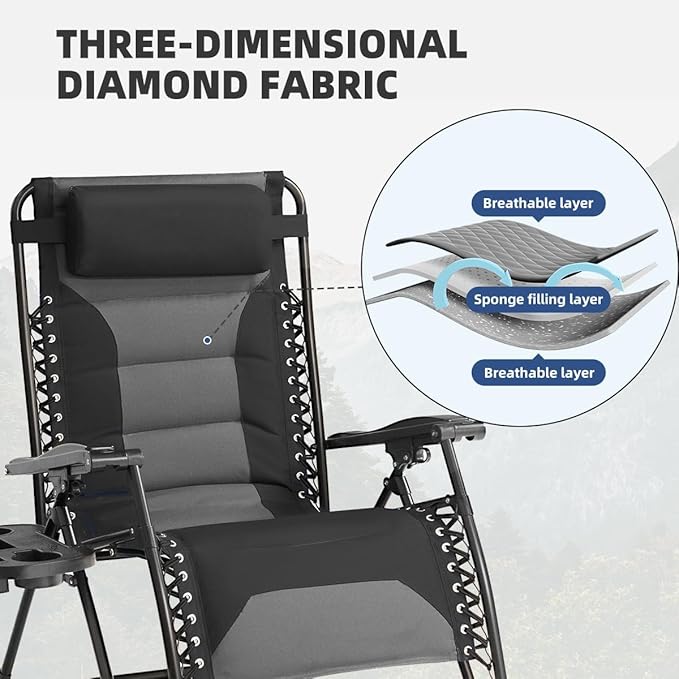 Zero Gravity Chair Set of 2 Oversized Padded Recliner - Image 6