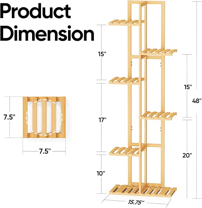ROSSNY 48 Inch Talll Plant Stand Indoor, 6 Tier 7 Potted Bamboo Plant Stands - Image 2