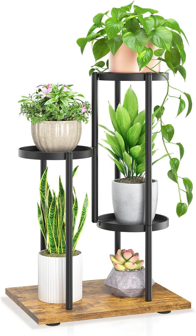 LASZOLA Black 3 Tier Plant Stand Indoor Heavy Duty Metal Planter Flower Holder by LASZOLA