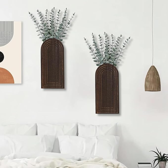 2 Pack Wooden Wall Vase Set - Image 6