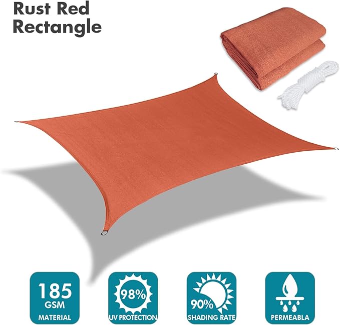 KANAGAWA 6'X18' Rust Red Custom Size Sun Shade Sail Rectangle UV Block Canopy - Image 2