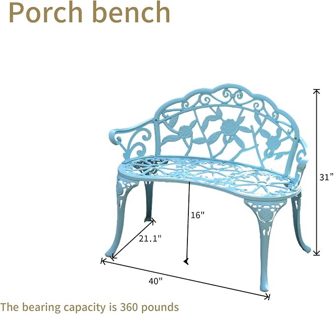 KAILI Garden Bench, Metal Aluminum Rose, Suitable - Image 3