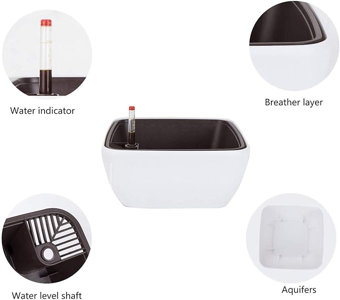 Vencer 10.8 Inch Plastic Square Self Watering Planter, Water Indicator - Image 2