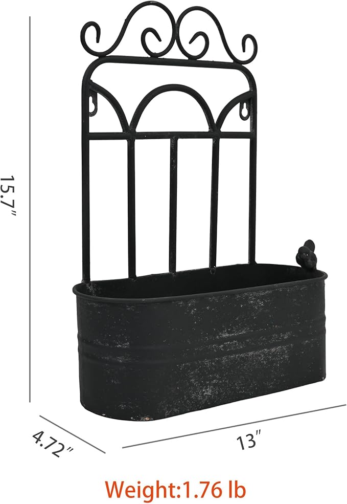 Rustic Metal Wall Planter Vintage Wall Mounted Flower Pot Distressed Wall - Image 2
