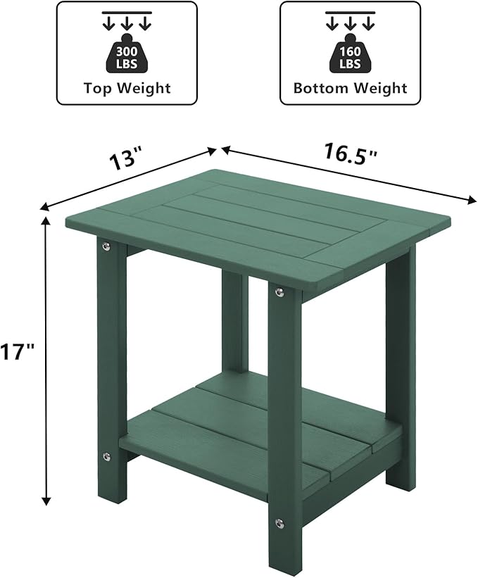 Double Adirondack Side Table Weather Resistant, Outdoor Rectangular End Table - Image 3