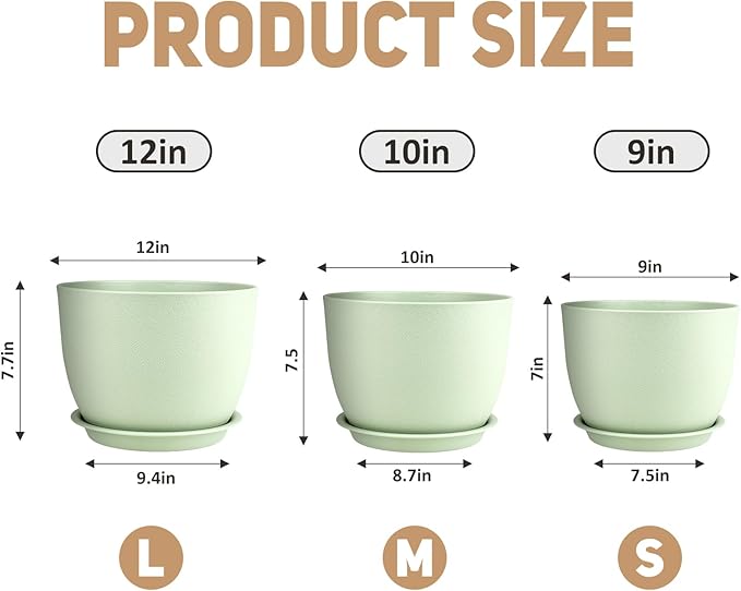 Plant Pots 12/10/9 inch Set of 3, Flower Pots - Image 2