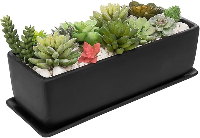 MyGift 14 Inch Ceramic Indoor Plant Pot, Rectangular Succulent Planter - Image 7