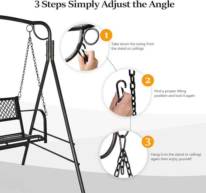 VINGLI Upgraded Metal Patio Porch Swing, 660 LBS Weight Capacity Steel Porch - Image 3