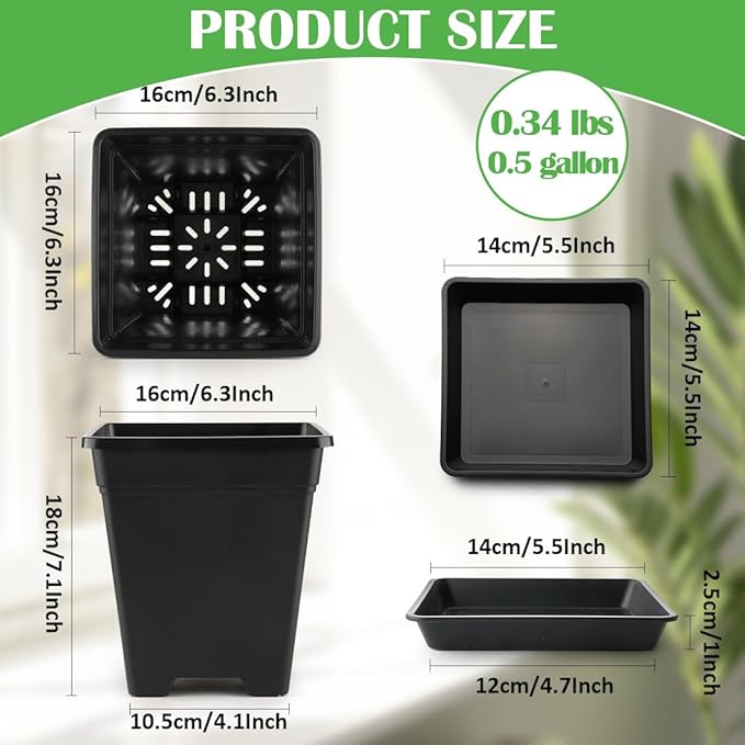 6 inch Plant Pots, 10 Pack Flower Pots Outdoor Indoor, Square Plastic Planter - Image 4