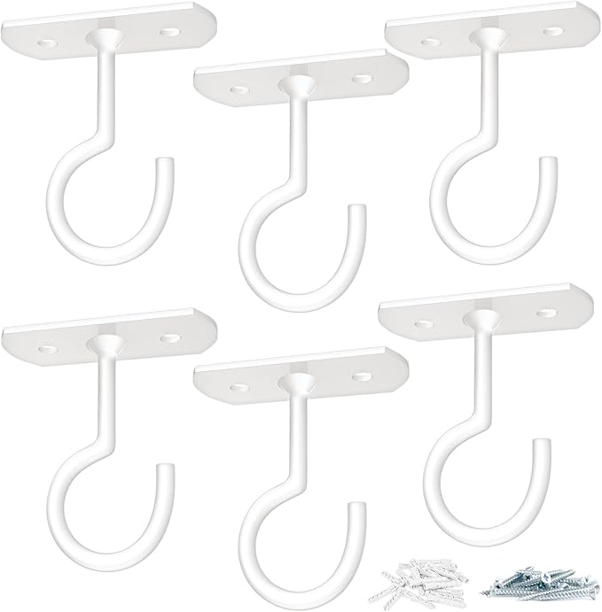 Ceiling Hooks 6Pack for Hanging Plants 2.5in White by QualityEfficiency