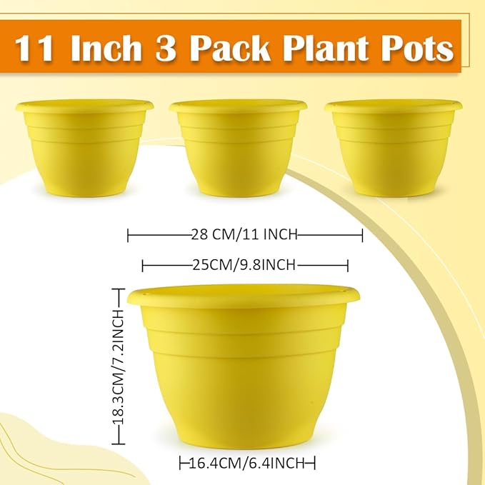 11 Inch Plant Pots Set of 3, Plastic Planters - Image 5