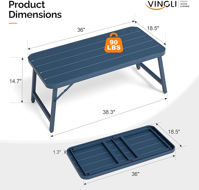 VINGLI Outdoor Folding Coffee Table, Rectangle Drainable Iron Patio Table - Image 3