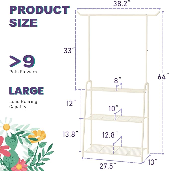 Metal Plant Stand Indoor Outdoor, 3 Tier Tall Corner Plant Shelf, Hanging - Image 5
