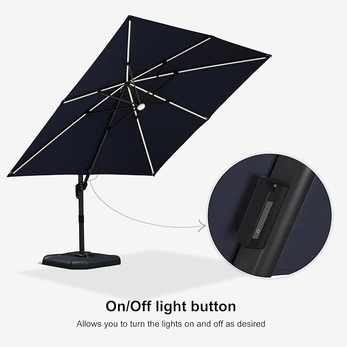 PURPLE LEAF 10 Feet Patio Umbrella Solar Powered LED Square Outdoor Cantilever - Image 7