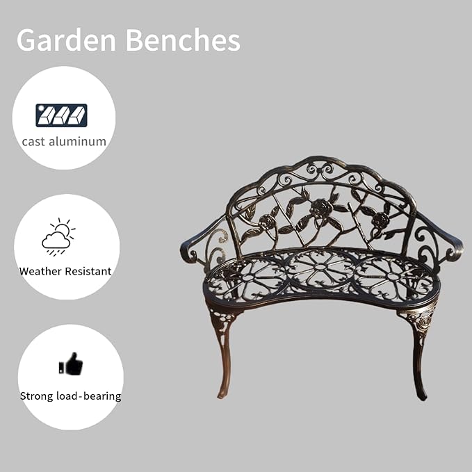 KAILI Garden Bench, Metal Aluminum Rose, Suitable - Image 4