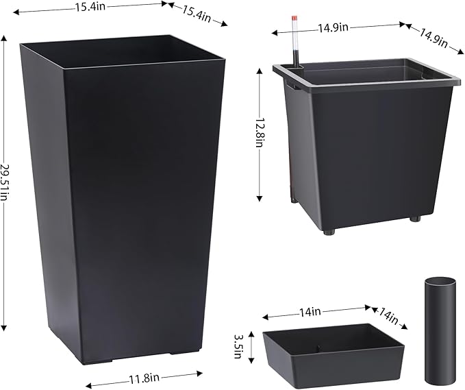 Garvee 30" Tall Planters Set of 2, Outdoor＆Indoor Black Planter Pots, High - Image 9