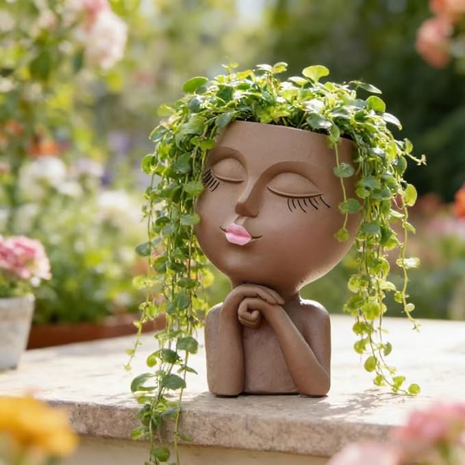 Face Flower Pot Head Planter, Girl Heads Flowerpot, Lady Faces Plant Pot - Image 7