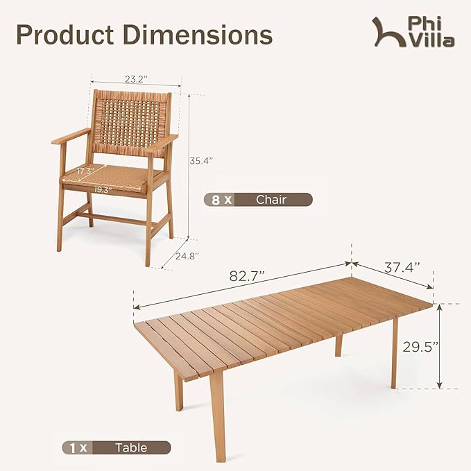 PHI VILLA 9 Pieces Acacia Wood Outdoor Dining Set - Image 8