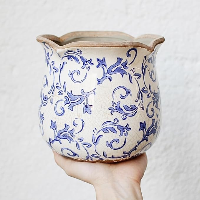 Retro Distressed Ceramic Flower Pots, Antique Crackle Glaze Planters - Image 5