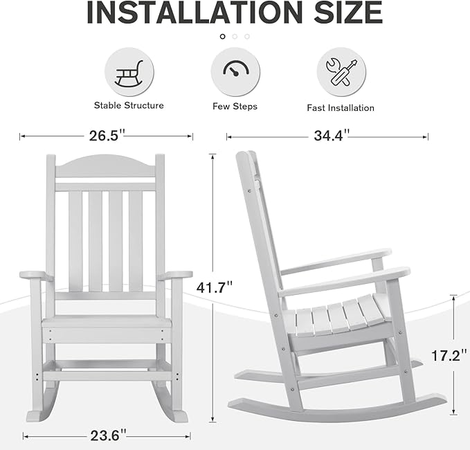 Devoko HDPE Rocking Chair Plastic Outdoor Indoor Patio Rocker Chair High Back - Image 3