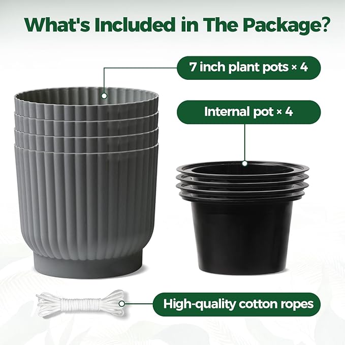 T4U 7 Inch Self Watering Pots for Indoor Plants, 4 Pack Plant Pots, Self - Image 6